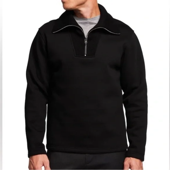 Theory Camner Quarter-Zip Funnel Neck Black Cotton Blend Pullover Sweatshirt XL - Picture 6 of 11